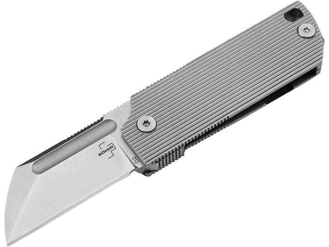 Boker Knives BabyX Pocket Knife 1.57" Sheepsfoot D2 Satin Blade Stainless Steel Handle Gray