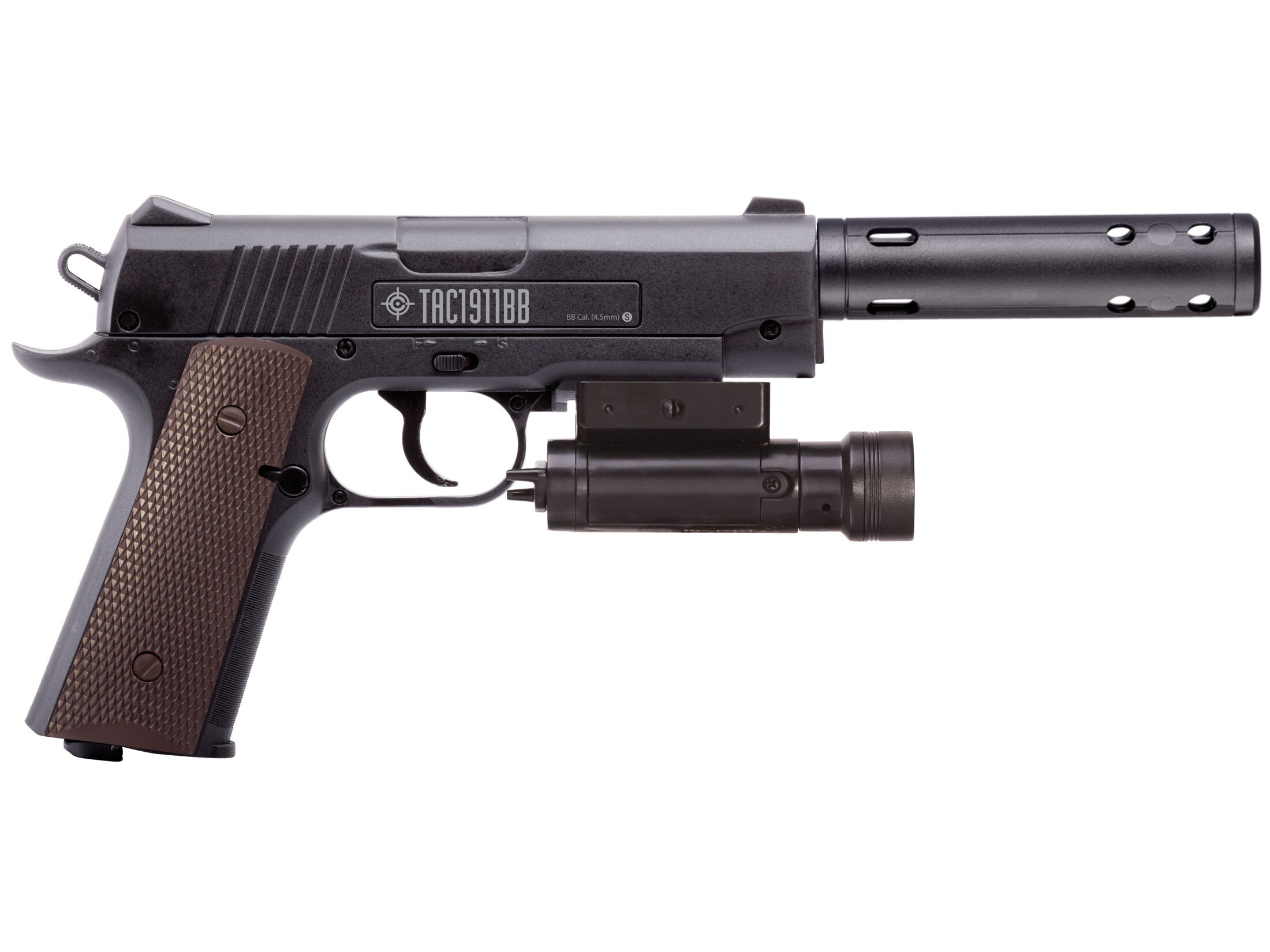 The Crosman TAC 1911BB, CO2-powered pistol features a polymer frame and moc...
