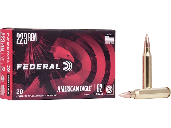 Federal American Eagle 223 Remington Ammo 62 Grain Full Metal Jacket Case of 500 (25 Boxes of 20)