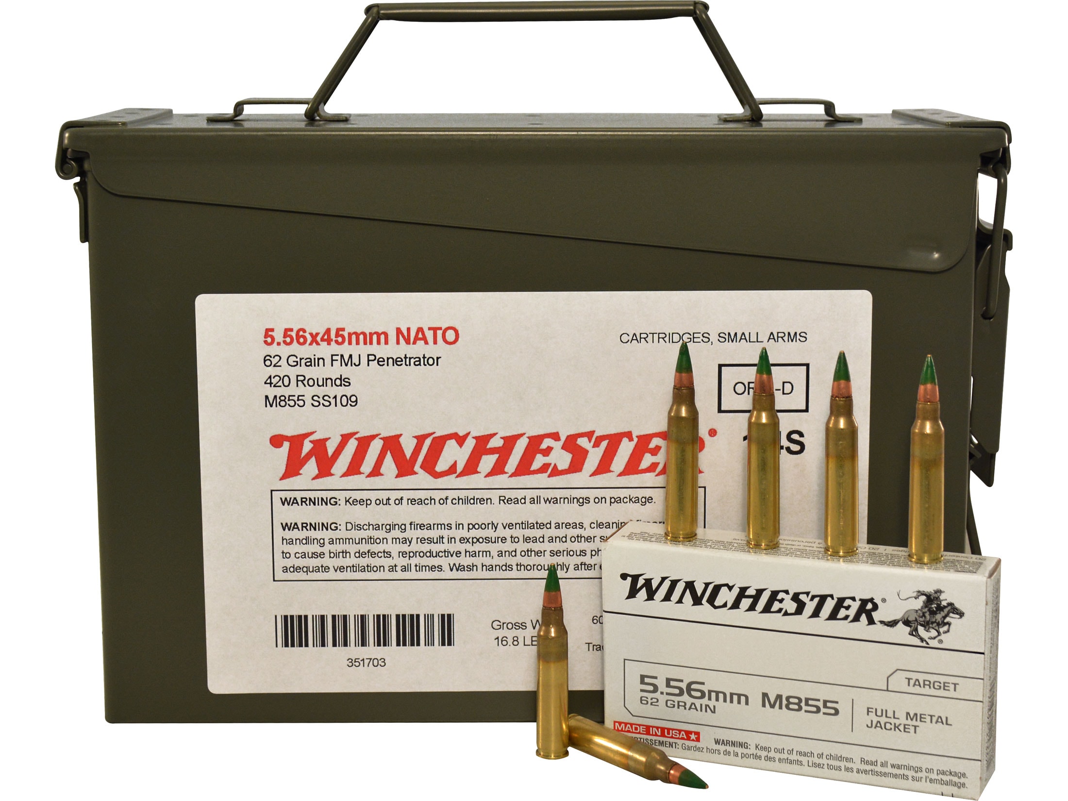 Winchester Usa Ammo 5 56x45mm Nato 62 Grain M855 Ss109 Penetrator Full ...