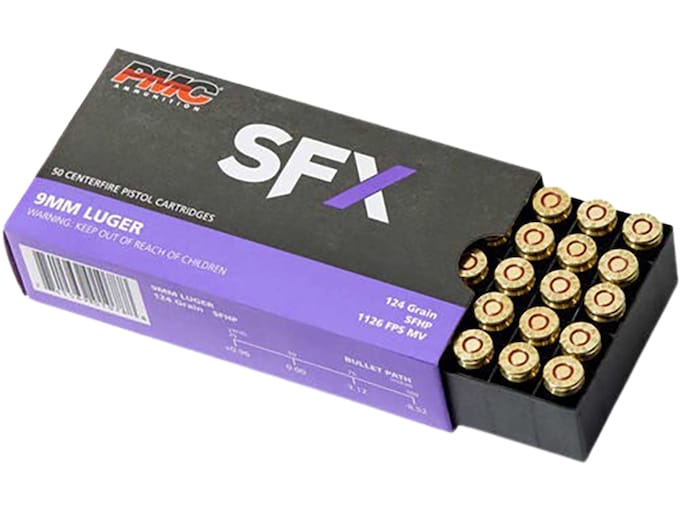 PMC SFX 9mm Luger Ammo 124 Grain Jacketed Hollow Point Box of 50