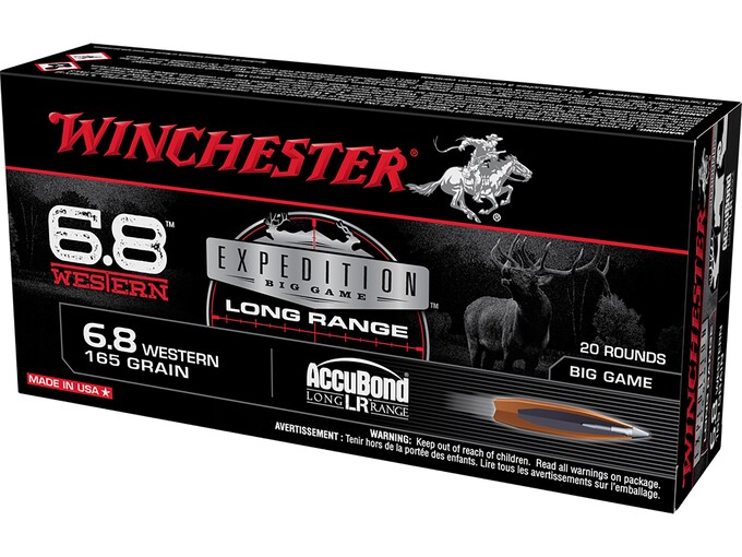 Winchester Expedition Big Game Long Range 6.8 Western Ammo 165 Grain Nosler AccuBond Long Range Bonded Polymer Tip Box of 20