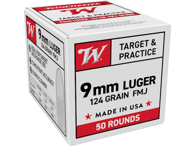 Winchester USA White Box 9mm Luger Ammo 124 Grain Full Metal Jacket Box of 50