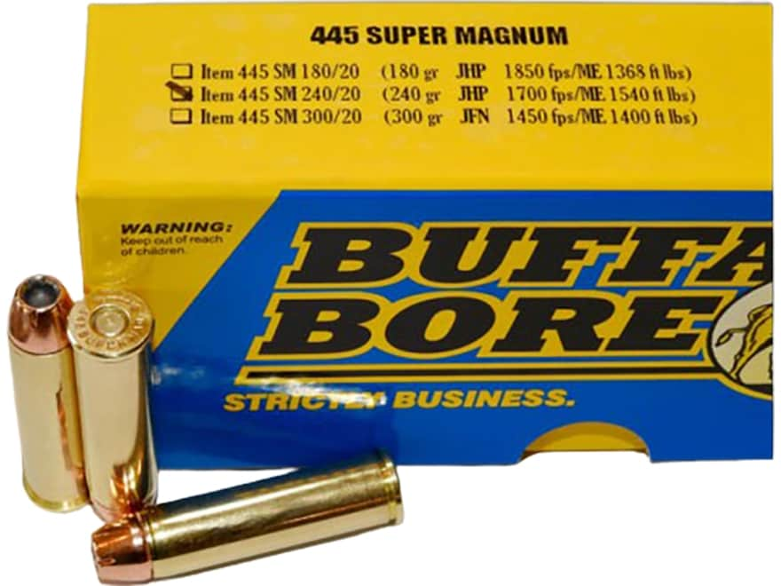 Buffalo Bore 445 Super Mag Ammo 240 Grain Jacketed Hollow Point Box of