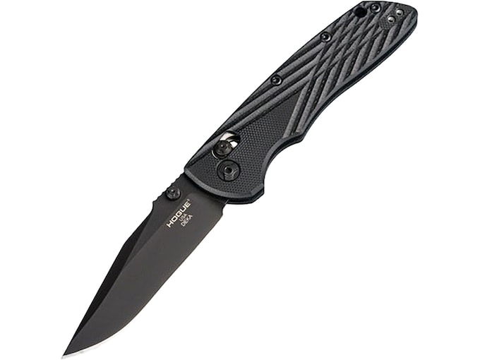 Hogue Deka Pocket Knife 3.25″ Clip Point CPM 20CV Black Cerakote Blade G-10 Handle Black,