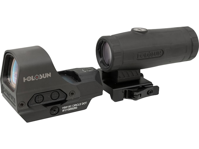 Holosun HS510C Reflex Red Dot Sight 1x Selectable Reticle Quick-Release Mount Solar/Battery Powered with HM3X 3x Flip Magnifier with Picatinny Lower 1/3 Co-Witness Mount Matte Black
