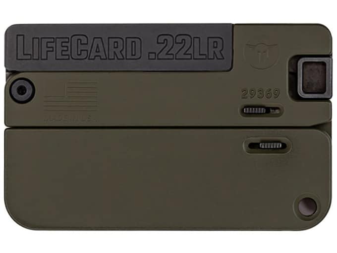 Trailblazer Firearms LifeCard 22LR Single Shot Pistol 2.5″ Barrel 1 Round Black Slide OD Green Grip OD Green Frame Aluminum