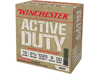 Winchester Active Duty Ammunition 12 Gauge 2-3/4" 00 Buckshot 9 Pellets Box of 25