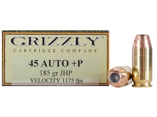 Grizzly Cartridge High Performance Handgun 45 ACP +P Ammo 185 Grain Jacketed Hollow Point Box of 20