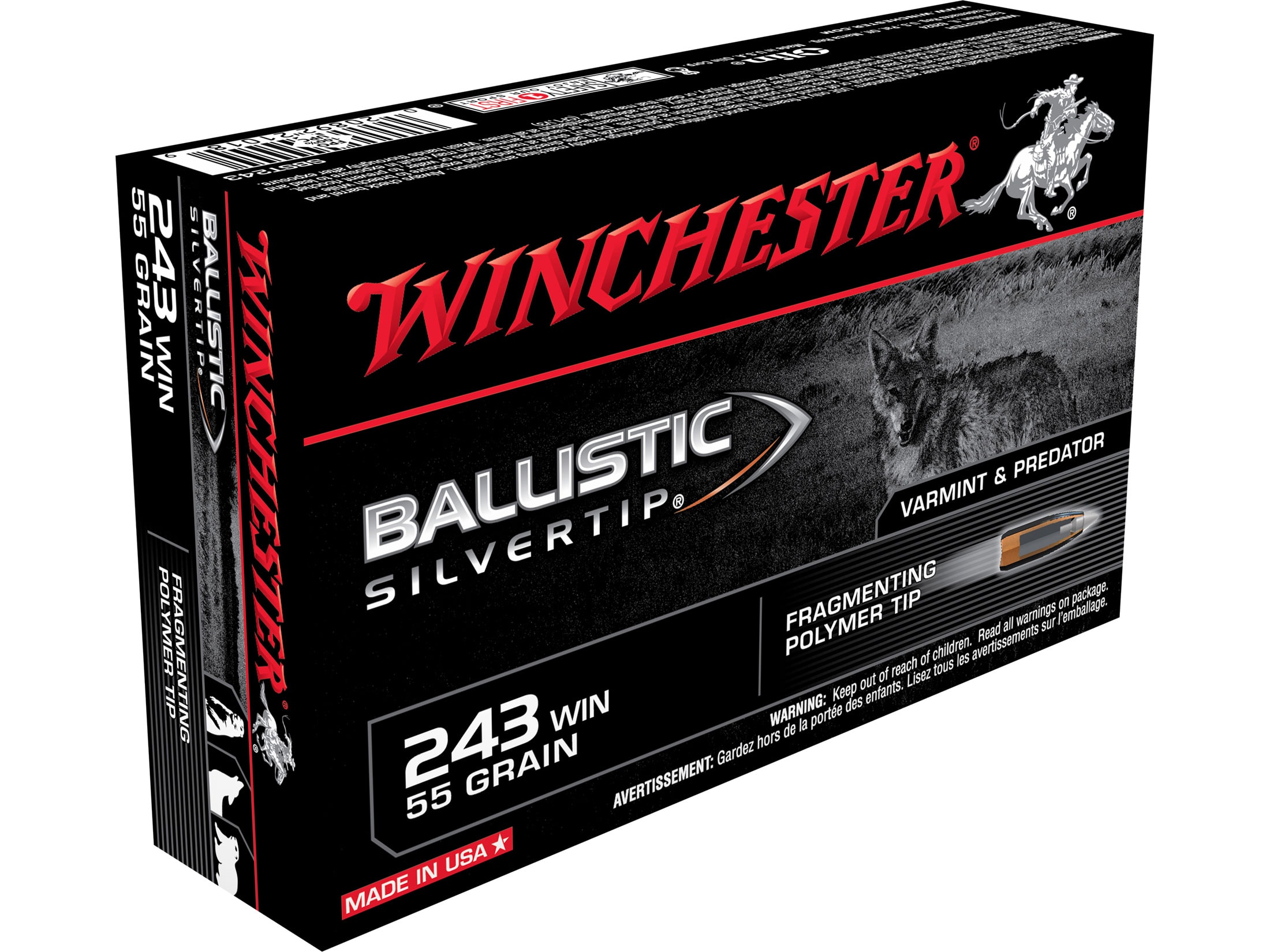 Winchester Ballistic Silvertip Varmint Ammunition 243 Winchester 55 Grain Fragmenting Polymer Tip Box of 20
