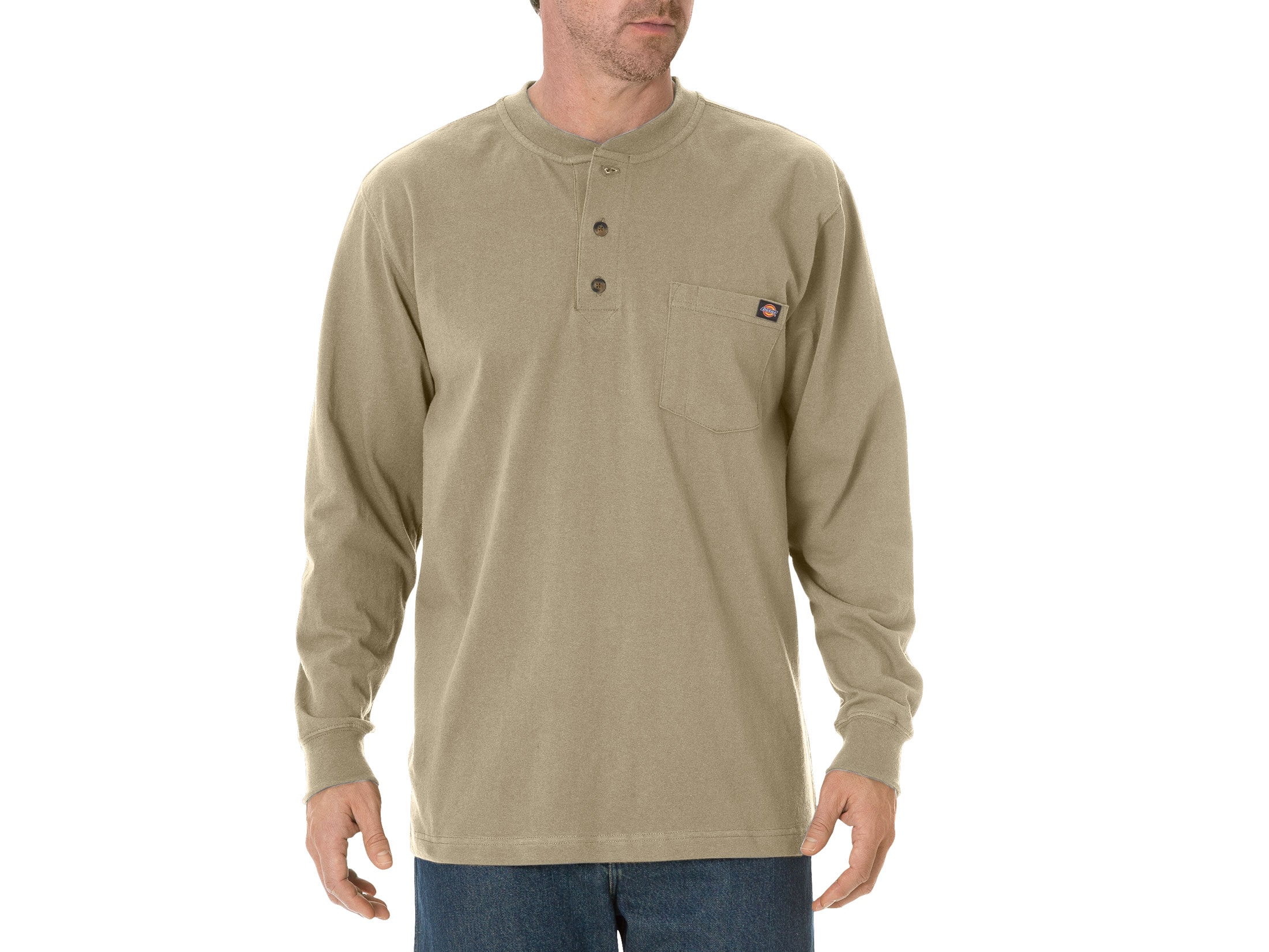 Dickies Men's Henley T-Shirt Long Sleeve Cotton Desert Sand XL