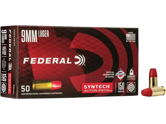 Federal Syntech 9mm Luger Ammo 150 Grain Total Synthetic Jacket (TSJ) Case of 500 (10 Boxes of 50)