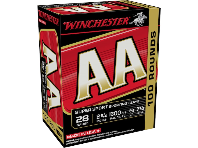 Winchester AA Super Sport Sporting Clays 28 Gauge Ammo 2-3/4″ #7-1/2 Lead Shot 3/4 oz Box of 100