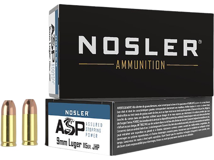 Nosler Assured Stopping Power 9mm 115gr Jacketed Hollow Point Handgun Ammo 50/Box – 51017