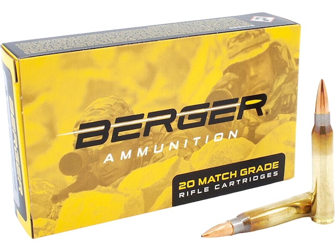 Berger Match Grade 223 Remington Ammo 77 Grain Match OTM Tactical Jacketed Hollow Point Box of 20