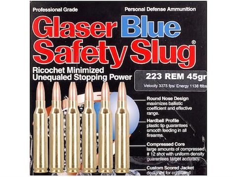 Glaser Blue Safety Slug Ammo 223 Remington 45 Grain Package of 6