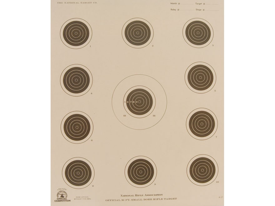 A32 Tagboard 100 NRA Official 50 Foot Light Rifle Target 6 bulls, A-32 