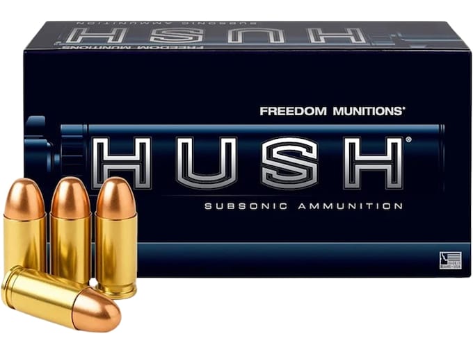 Freedom Munitions Hush Subsonic 9mm Luger Ammo 165 Grain Full Metal Jacket Box of 50