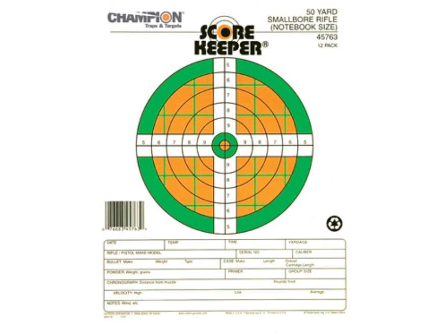 Champion Score Keeper 50 Yard Small Bore Notebook Targets 8.5 x 11