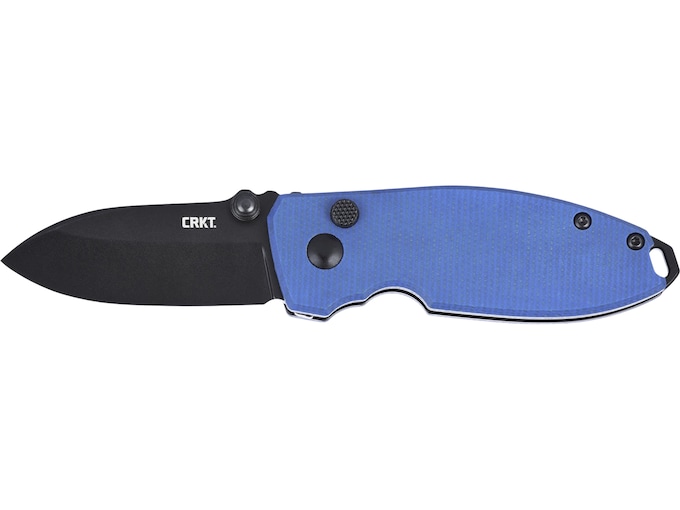 CRKT Squid Button Lock Pocket Knife 2.27″ Drop Point D2 Black Oxide Blade Micarta Handle Blue