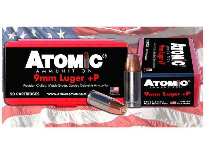 Atomic Ammunition Subsonic 9mm Luger Ammo 147 Grain Bonded Jacketed Hollow Point Box of 50