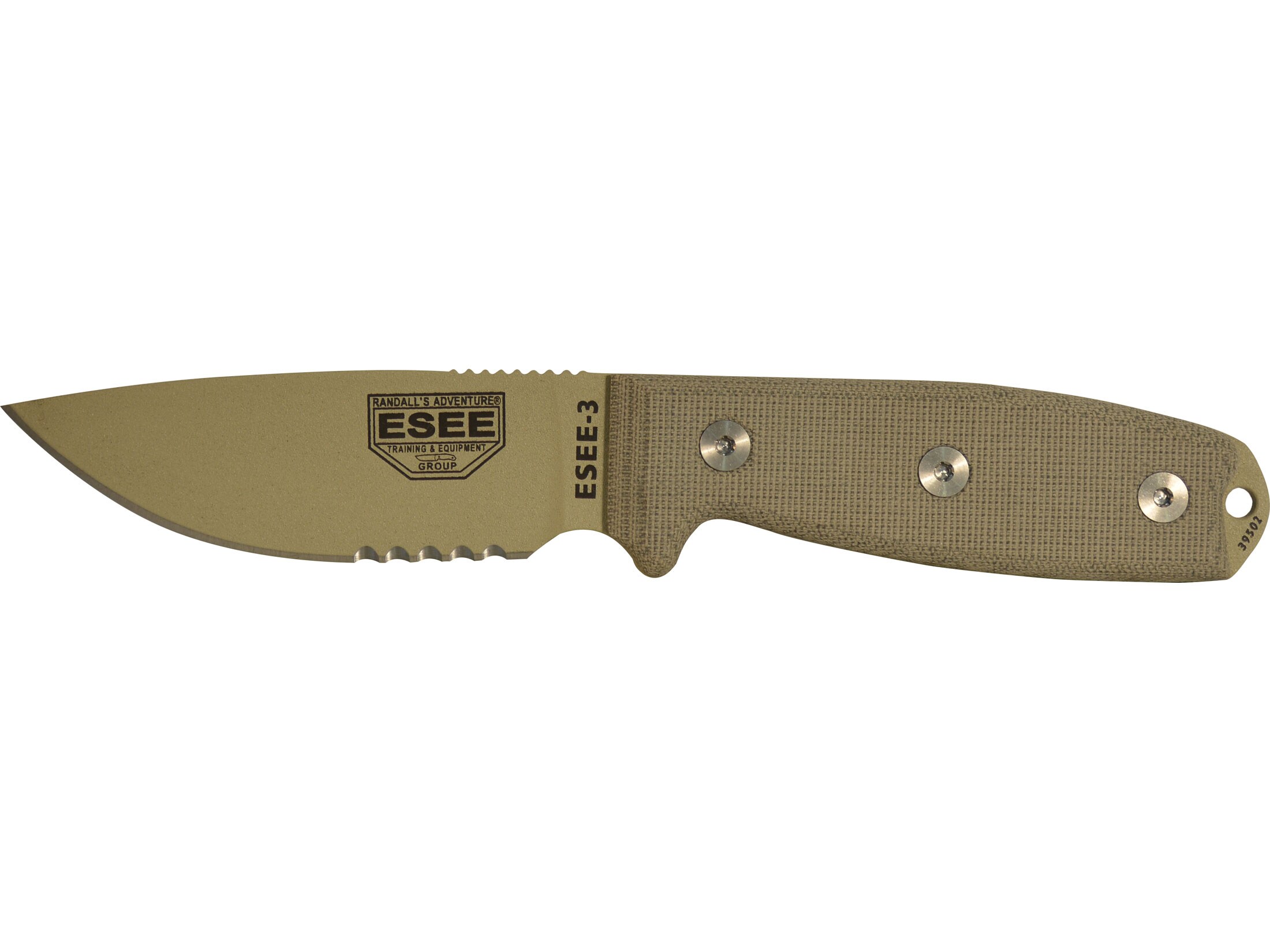ESEE Knives ESEE3 Fixed Blade Knife 3.88 Desert Tan Serrated Drop