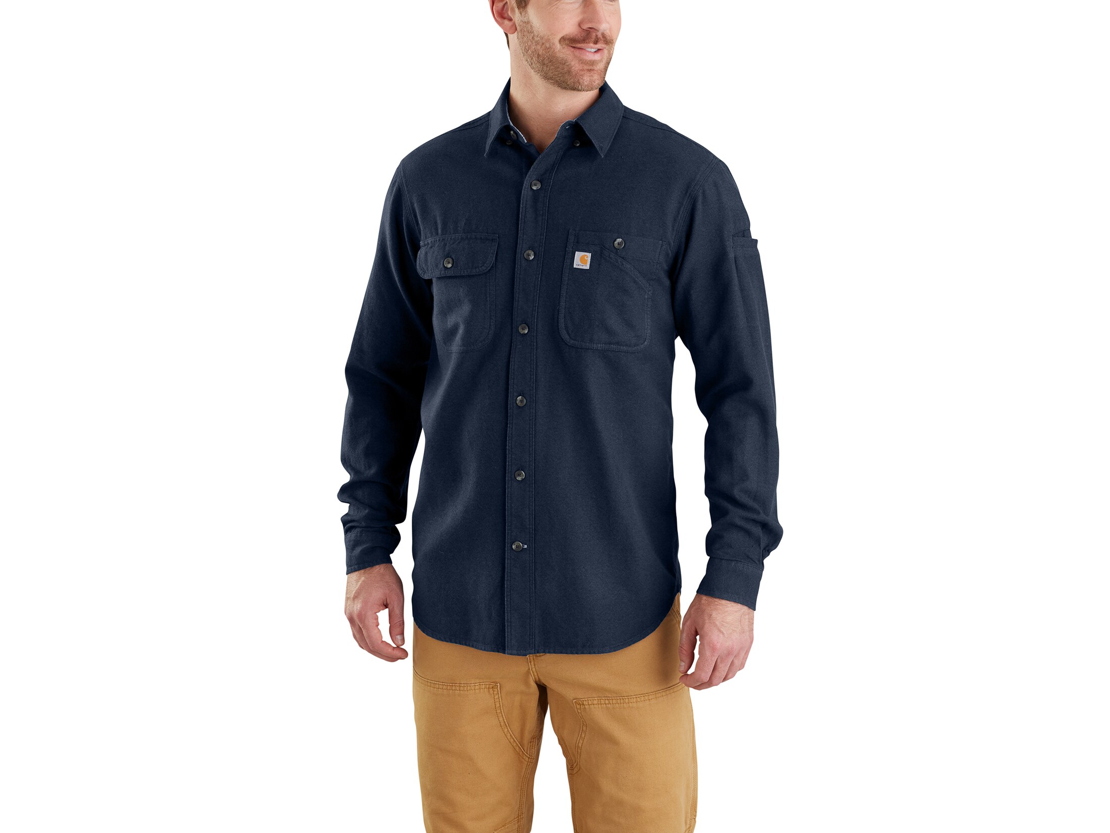 Carhartt Men's Beartooth Solid Button-Up Shirt Long Sleeve Cotton Navy