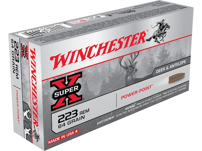 Winchester Super X 223 Remington Ammo 64 Grain Winchester Power-Point Jacketed Soft Point Box of 20