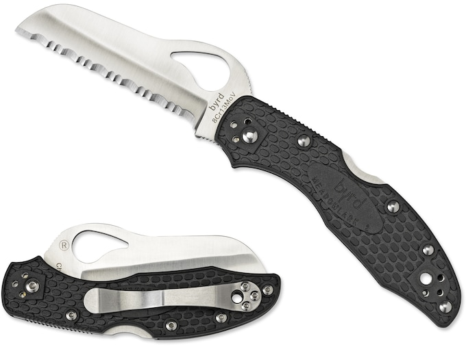 Byrd Knife Meadowlark 2 Rescue Pocket Knife 3.05″ Fully Serrated Leaf 8Cr13MoV Satin Blade Fiberglass Reinforced Nylon (FRN) Handle Black
