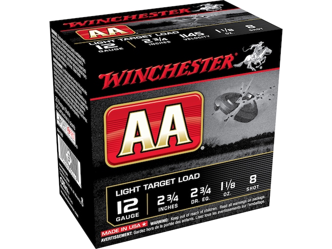 Winchester AA Light Target 12 Gauge Ammo 2-3/4″ #8 Lead Shot 1-1/8 oz Box of 100