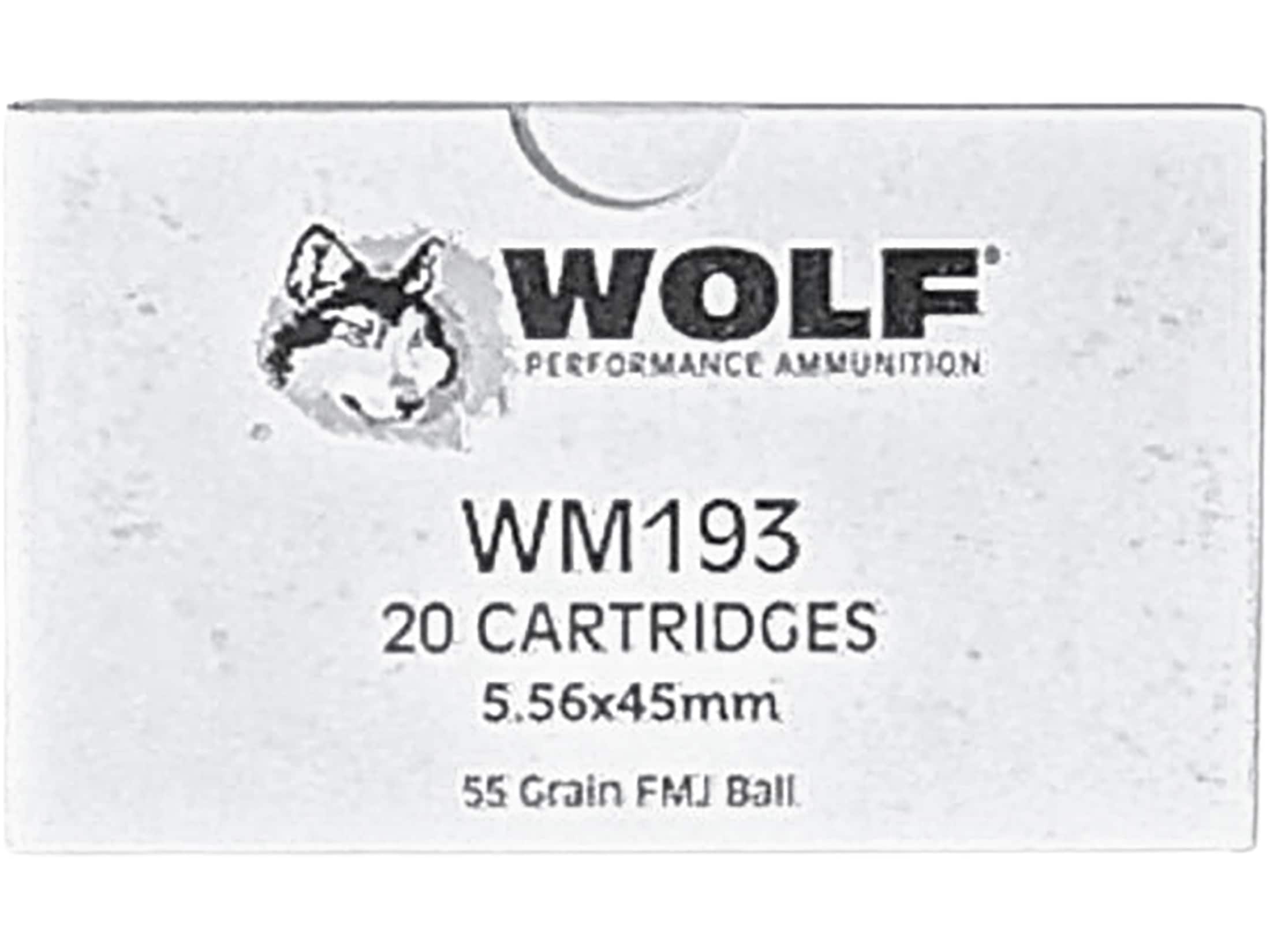 Wolf M193 5.56x45mm NATO Ammo 55 Grain Full Metal Jacket Box of 20