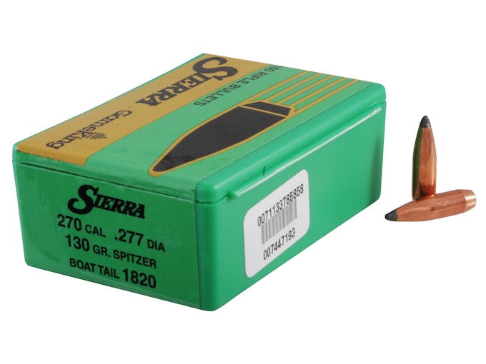 Sierra GameKing Bullets 270 Caliber (277 Diameter) 130 Grain Spitzer Boat Tail Box of 100