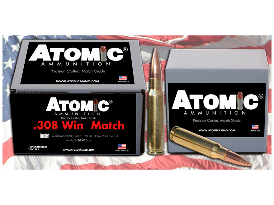 Atomic Match Ammunition 308 Winchester 168 Grain Nosler Custom Competition Hollow Point Boat Tail Box of 100