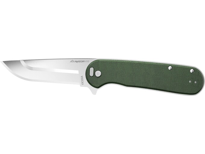 Outdoor Edge RazorVX3 Folding Knife 3″ Drop Point 420-J2 Satin Blade Micarta Handle Green