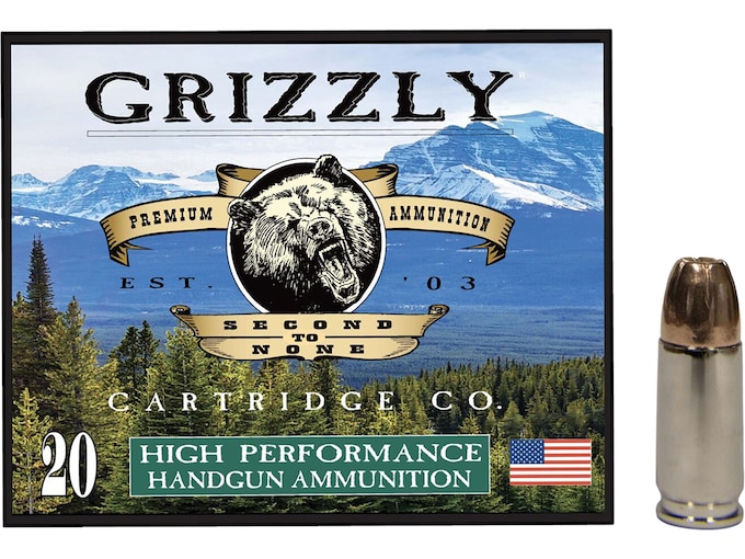 Grizzly Cartridge High Performance Handgun 9mm Luger +P Ammo 115 Grain Jacketed Hollow Point Box of 20