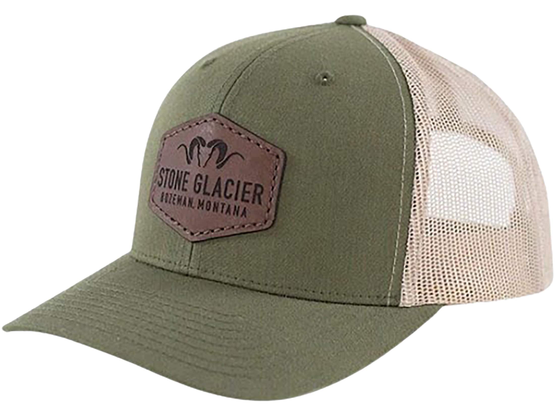 Stone Glacier Men's Leather Patch Trucker Hat Moss/Khaki One Size Fits