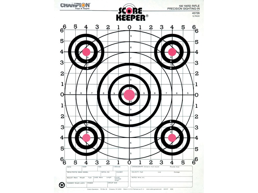 Champion Fluorescent Score Keeper Targets 100 Yard Rifle Sight-in 12 per 45761 for sale online 
