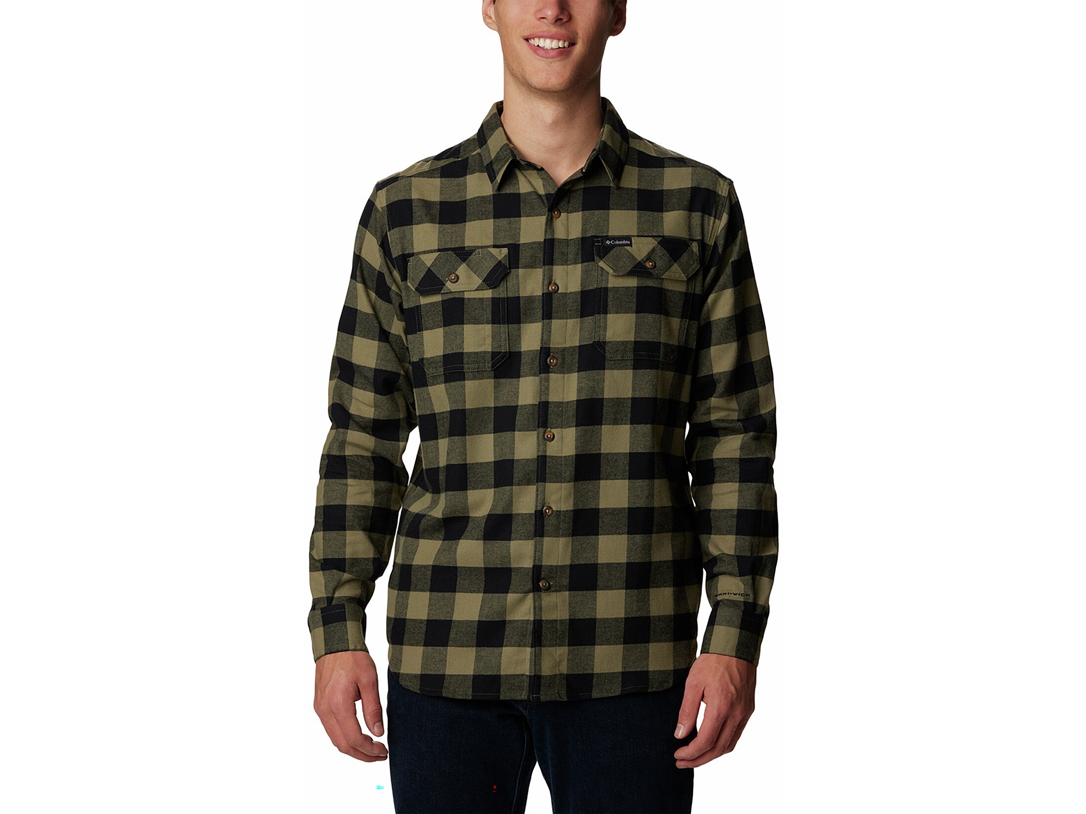 Columbia Men's Flare Gun Stretch Flannel Shirt Stone Green Buffalo