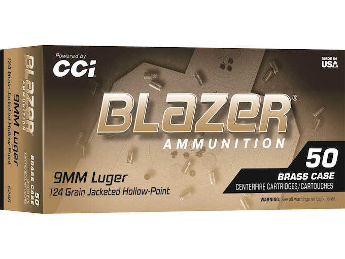 CCI Blazer Brass 9mm Luger Ammo 124 Grain Jacketed Hollow Point Box of 50