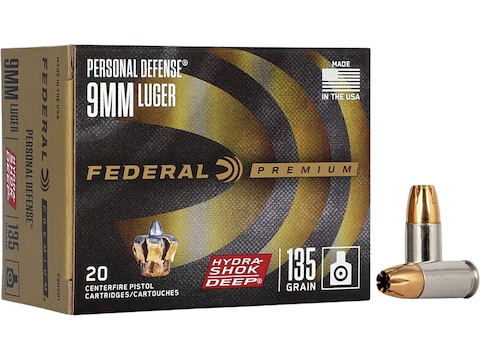 Federal Premium Personal Defense Ammunition 9mm Luger 135 Grain Hydra-Shok Deep Jackete...