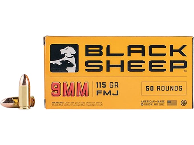 Black Sheep 9mm Luger Ammo 115 Grain Full Metal Jacket Box of 50