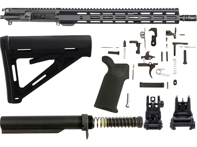 AR-STONER AR-15 Enhanced Build Kit with Upper Receiver Assembly 5.56x45mm NATO 16" Barrel Mid Length 15" M-LOK Handguard, Complete Lower Parts Kit with Magpul MOE Furniture and Sight Set Black