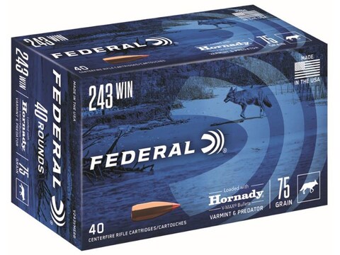 Federal Varmint Ammunition 243 Winchester 75 Grain Hornady V-MAX Box of 40