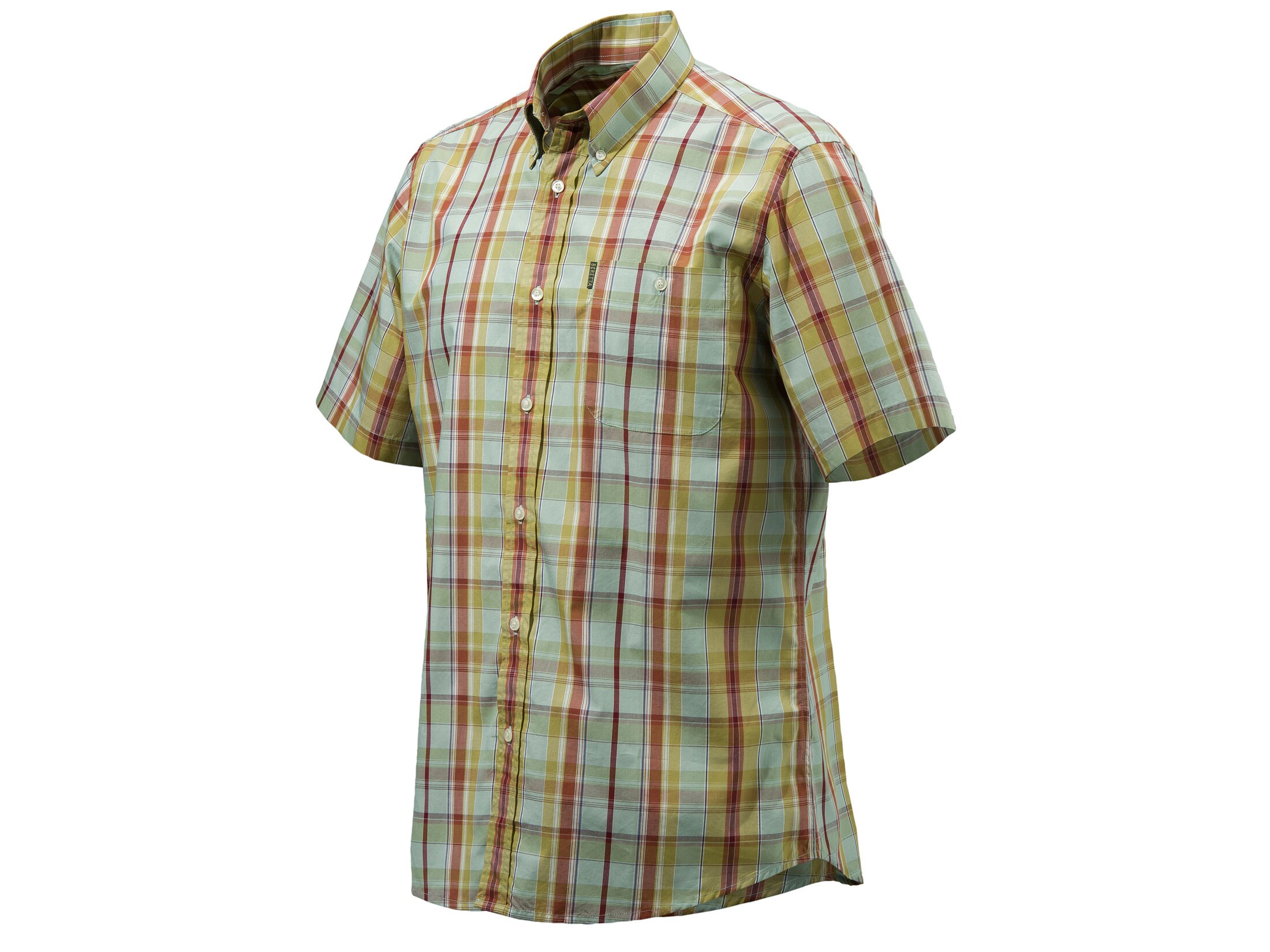 Beretta Men's Drip Dry Shirt Short Sleeve Cotton Green Bordeaux Plaid