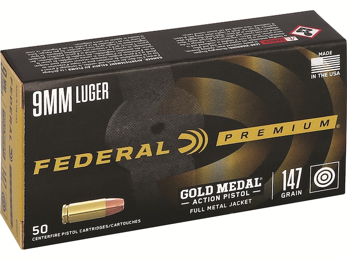 Federal Premium Gold Medal Match 9mm Luger Ammo 147 Grain Full Metal Jacket Case of 500 (10 Boxes of 50)