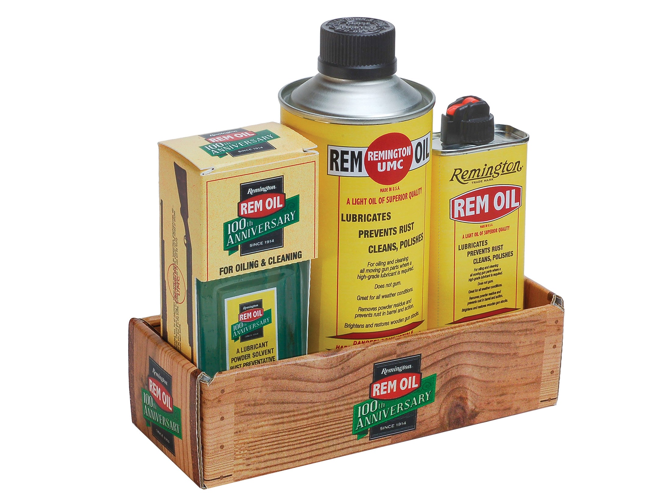 Remington Rem Oil Gun Oil 100th Aniversary 3 Bottle Kit Faux Wood