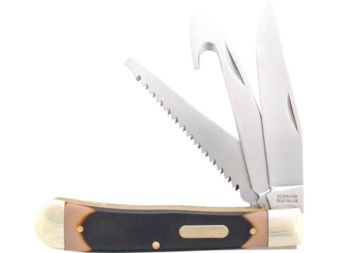 Old Timer Premium Trapper Folding Pocket Knife 3-Blade Guthook, Saw, and Clip Point 7Cr...