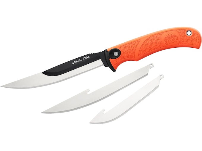 Outdoor Edge RazorMax Fixed Blade Knife 5″ Drop Point 420J2 Satin Blade TPR Overmold Handle Blaze Orange,