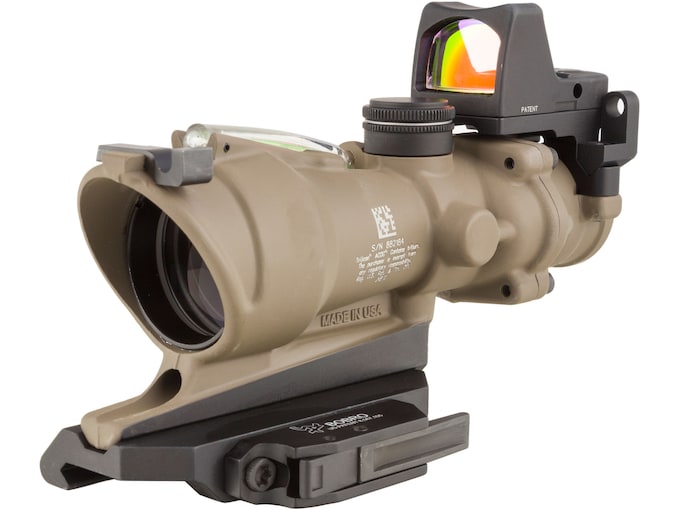 Trijicon ACOG Rifle Scope 4x 32mm Dual-Illuminated Green Crosshair 5.56 Reticle with 3.25 MOA RMR Type 2 Red Dot Sight, Iron Sights and Trijicon Quick Release Mount Cerakote Flat Dark Earth