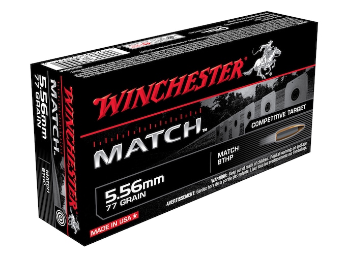 Winchester Match 5.56x45mm NATO Ammo 77 Grain Sierra MatchKing Full Metal Jacket Box of 20